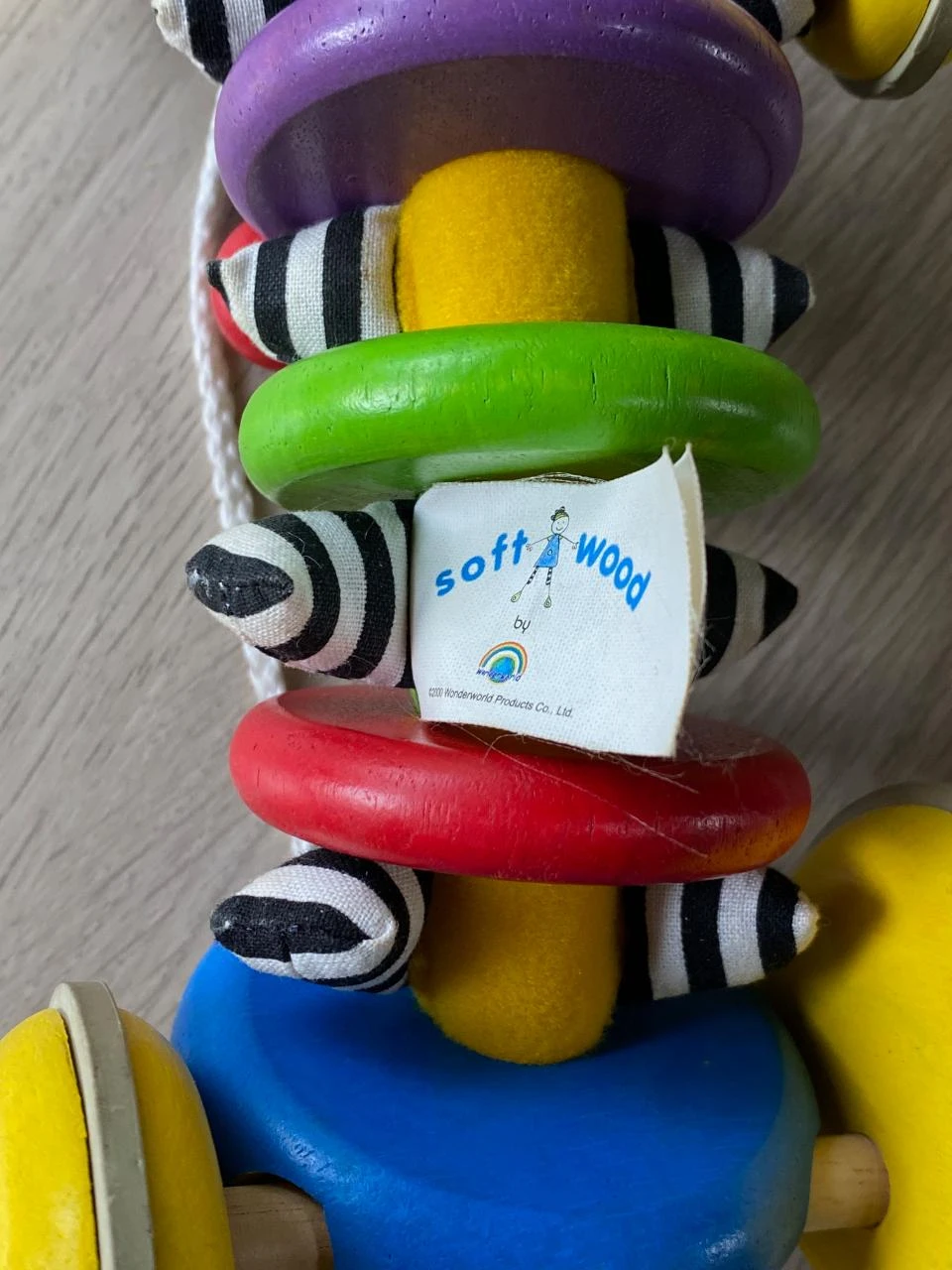 Wooden runner, caterpillar with fabrics – photo 3